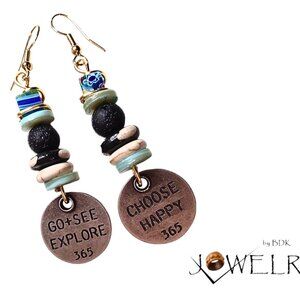 Black Lava Charm Dangle Earrings